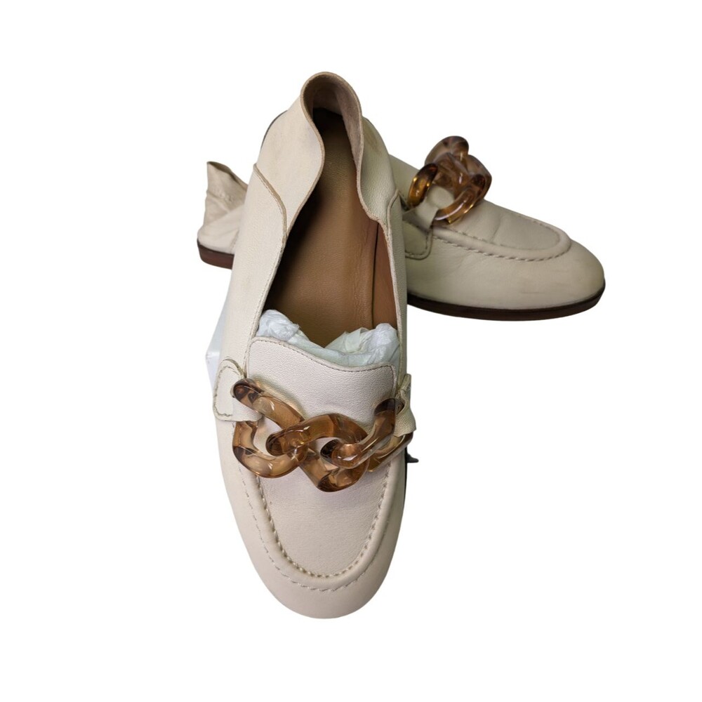 See by Chloe Womens Loafers Size 6.5 Ivory Leather Tortoise Chain Link Slip On